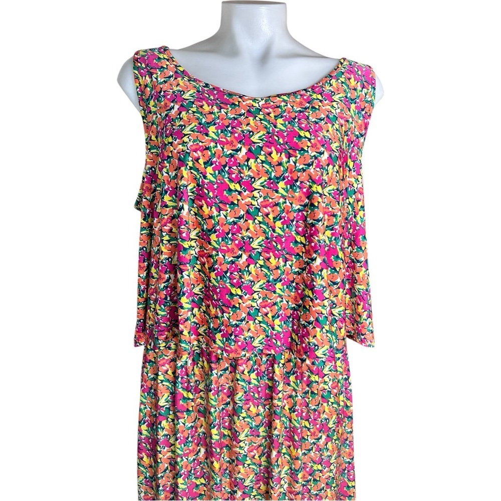 Sabrina Lauren Floral Maxi Dress XL Pink Multicolor Cold Shoulder Boho - Picture 4 of 10